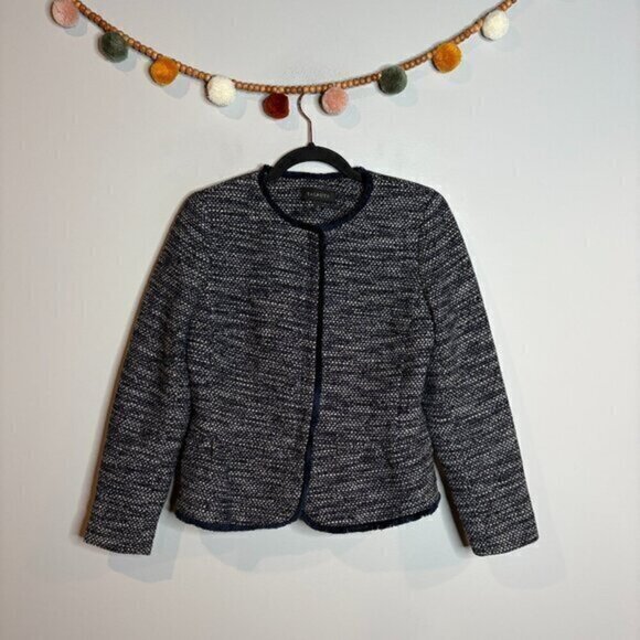 Talbots navy blue tweed fringe blazer jacket - Picture 1 of 5